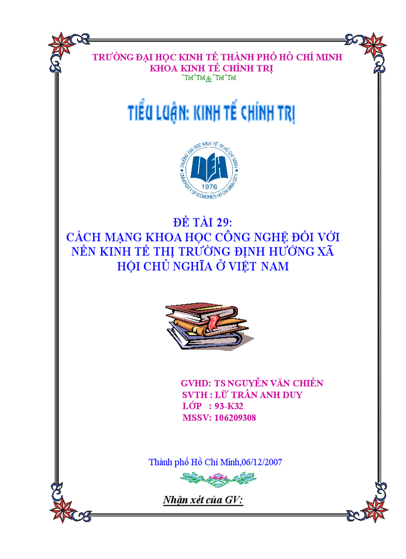 Cách mạng khoa học công nghệ đối với nền kinh tế thị trường định hướng xã hội chủ nghĩa ở VIỆT NAM