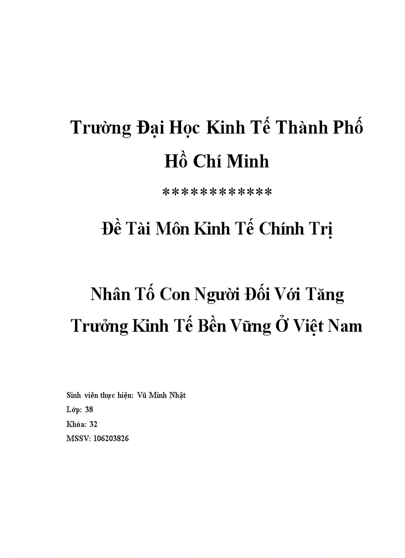 Nhân Tố Con Người Đối Với Tăng Trưởng Kinh Tế Bền Vững Ở Việt Nam