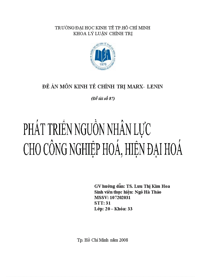 Phát triển nguồn nhân lực cho công nghiệp hóa hiện đại hóa