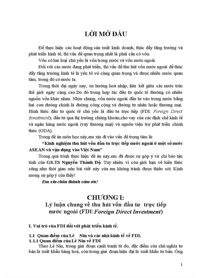 Kinh nghiệm thu hút vốn đầu tư trực tiếp nước ngoài ở một số nước ASEAN và vận dụng vào Việt Nam