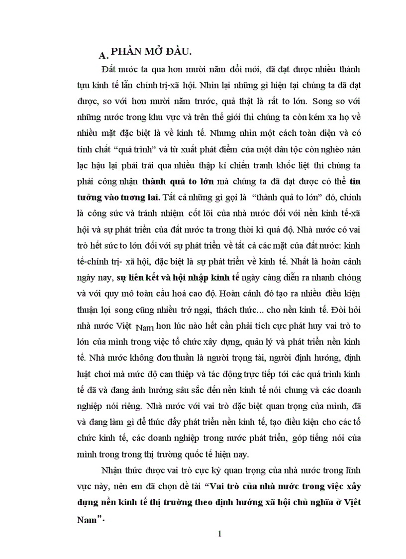 Vai trò của nhà nước trong việc xây dựng nền kinh tế thị trường theo định hướng x hội chủ nghĩa ở Vịêt Nam