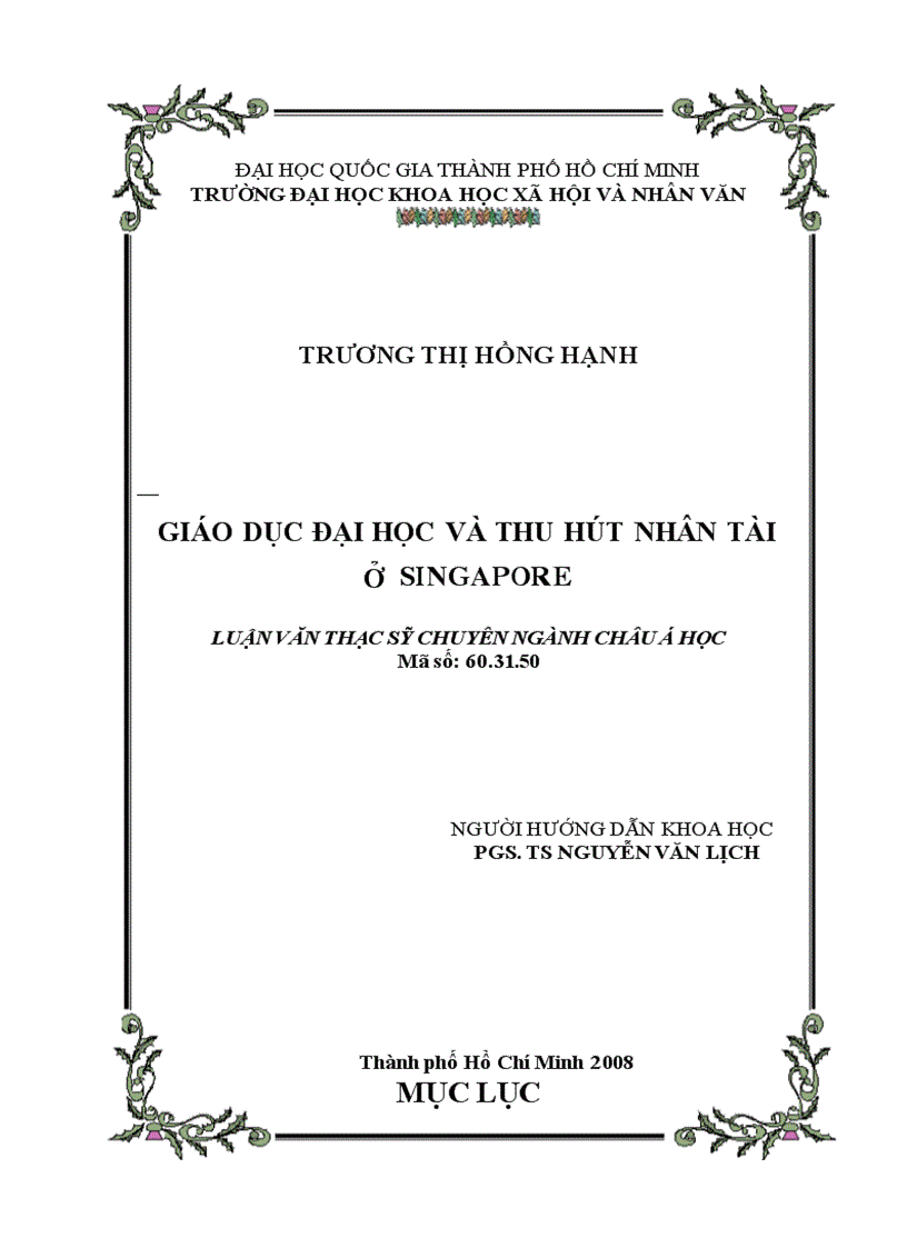 Giáo dục đại học và thu hút nhân tài ở singapore