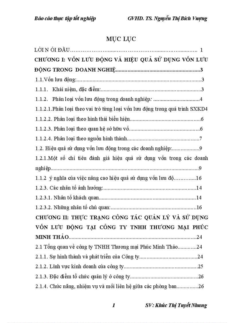Giải pháp nâng cao và hiệu quả sử dụng vốn lưu động tại Công ty TNHH Thương mại Phúc Minh Thảo