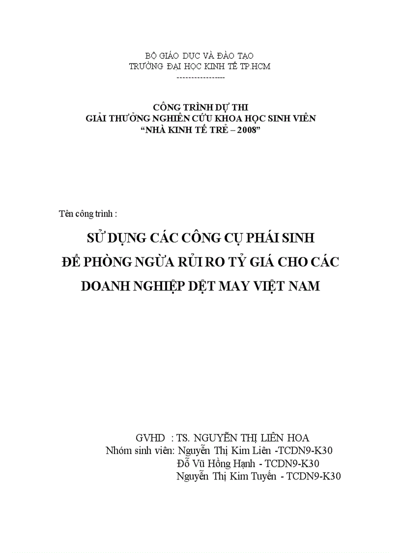 Sử dụng các công cụ phái sinh để phòng ngừa rủi ro tỷ giá cho các doanh nghiệp dệt may việt nam