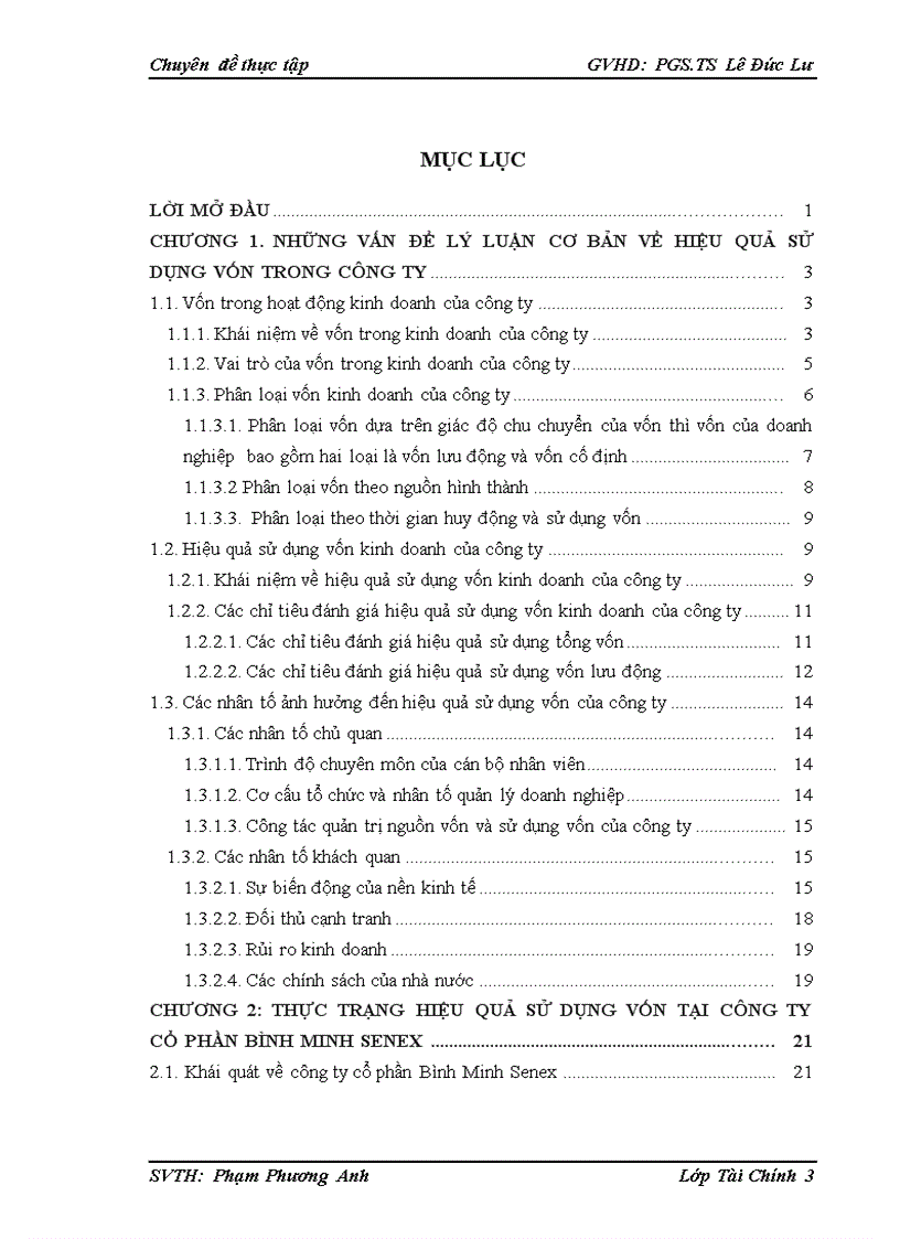 Giải pháp nâng cao hiệu quả sử dụng vốn tại Công ty CP Bình Minh Senex 1