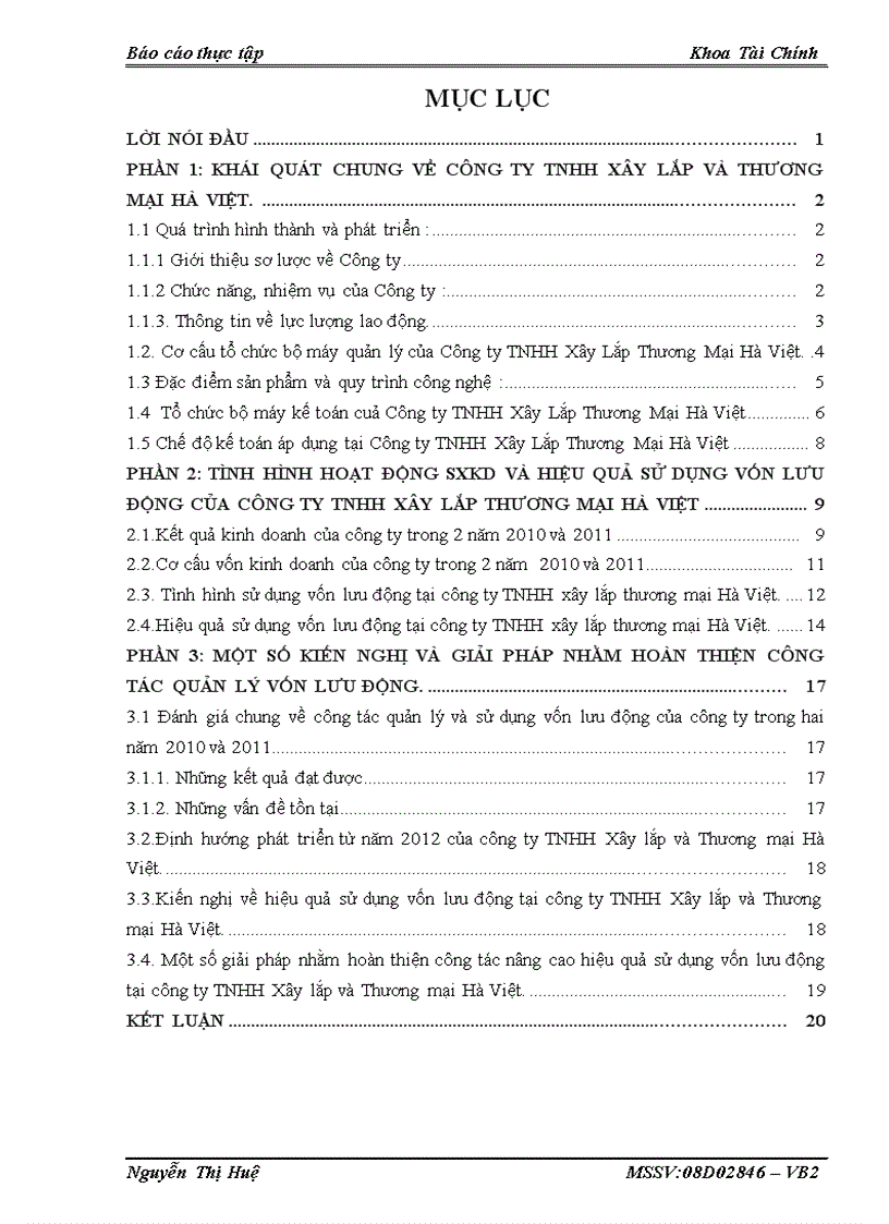 Tình hình hoạt động sxkd và hiệu quả sử dụng vốn lưu động của công ty tnhh xây lắp thương mại hà việt