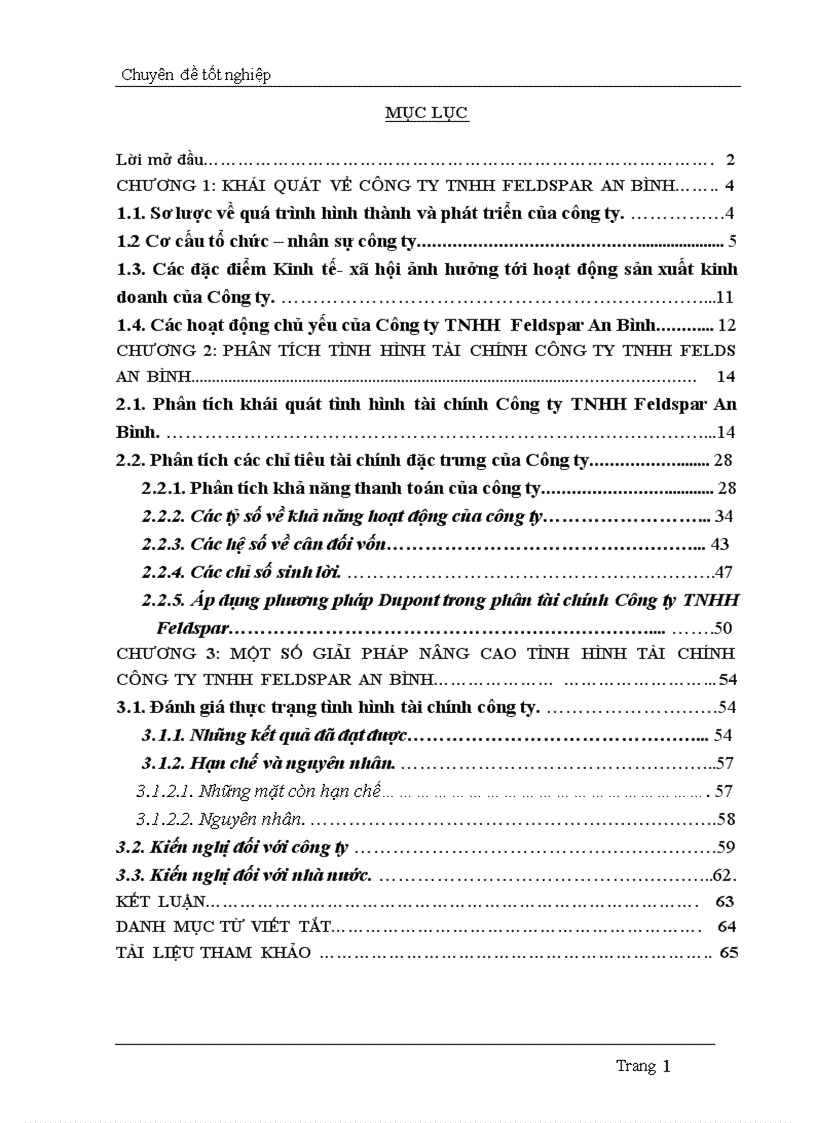 Phân tích tình hình tài chính Công ty TNHH Feldspar An Bình