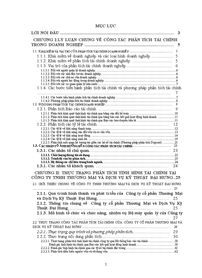 Phân tích tình hình tài chính của Công ty công ty cổ phần thương mại và dịch vụ kỹ thuật ĐẠI HƯNG