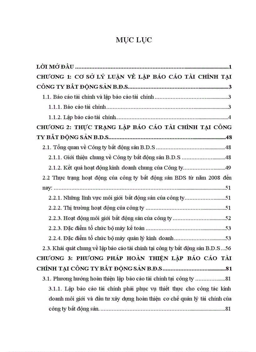 Lập báo cáo tài chính tại Công ty Bất động sản B Đ S