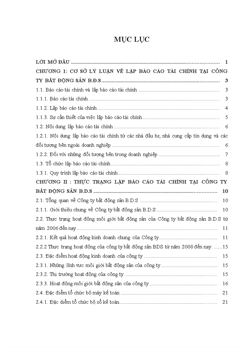 Lập báo cáo tài chính tại Công ty Bất động sản B Đ S 1