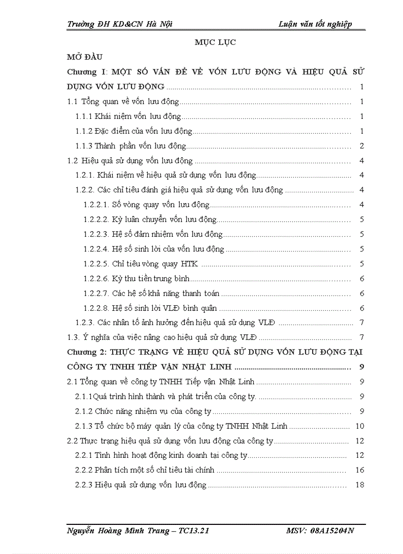 Một số giải pháp nâng cao hiệu quả sử dụng vốn lưu động taih công ty TNHH Tiếp vận Nhật Linh