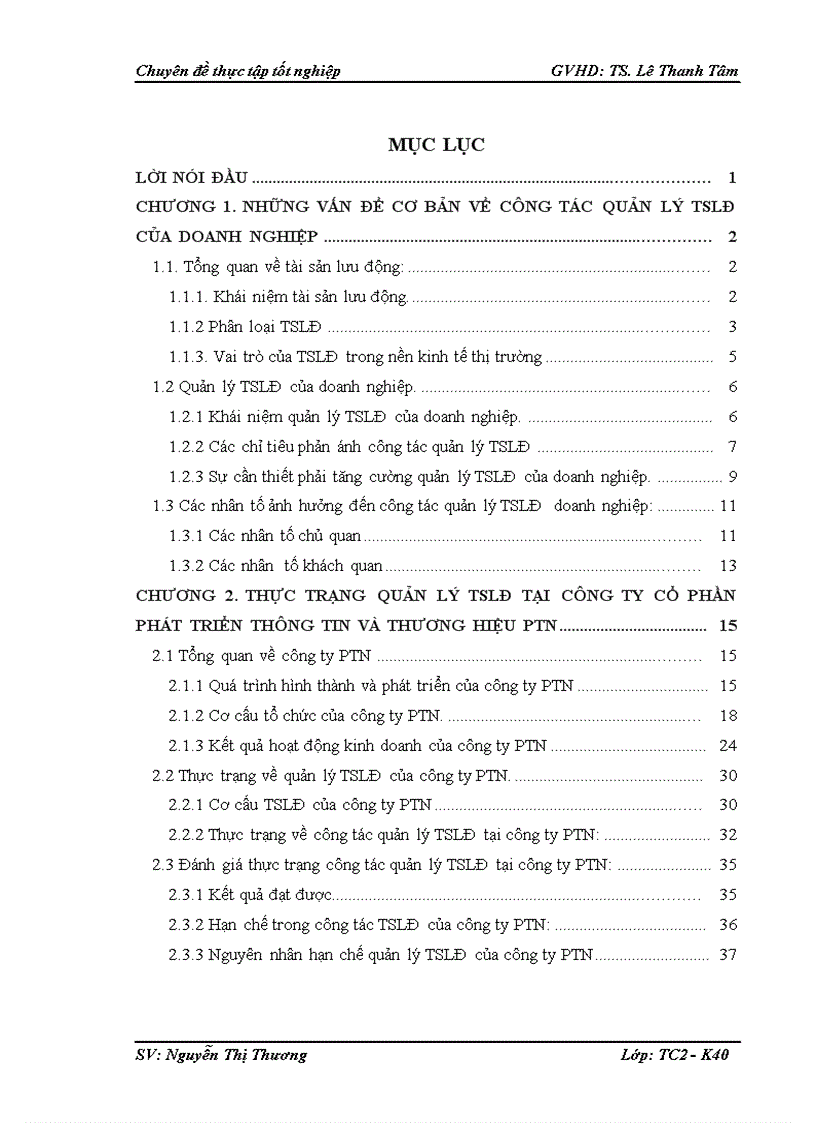 Hoàn thiện công tác quản lý tài sản lưu động tại công ty cổ phần phát triển thông tin và thương hiệu PTN