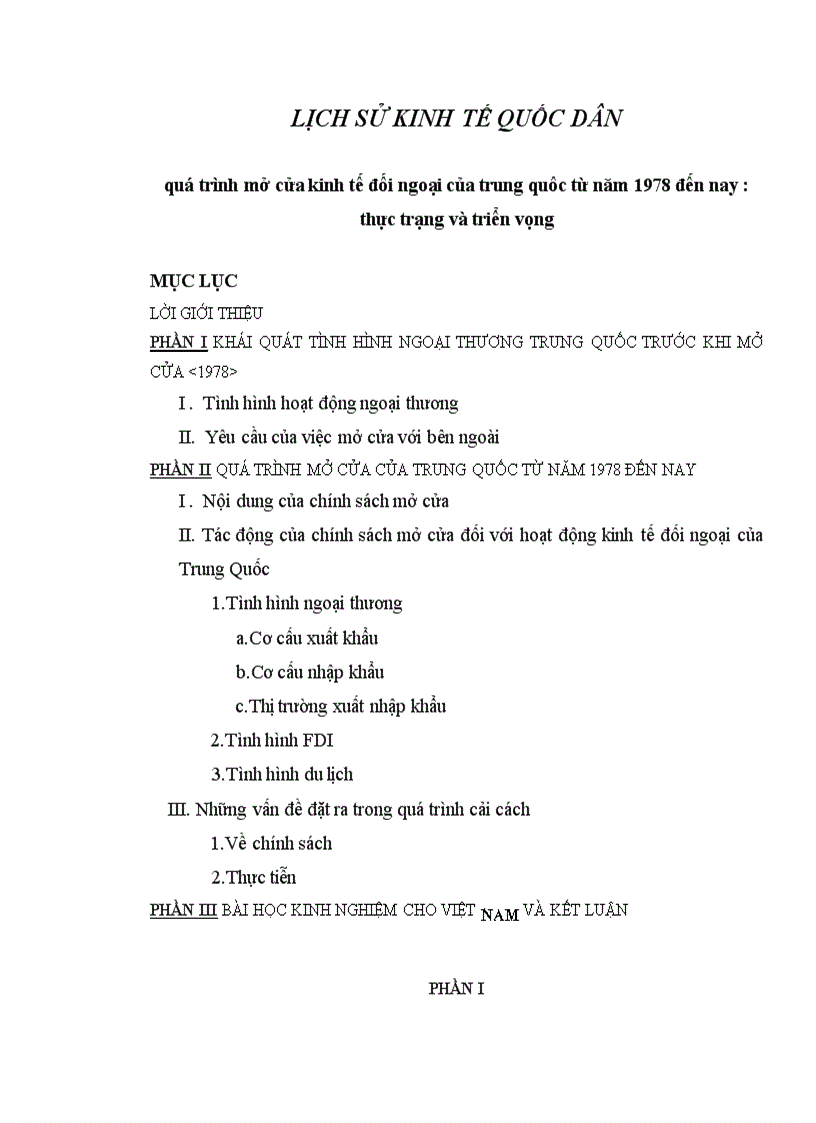 Quá trình mở cửa kinh tế đối ngoại của Trung Quôc từ năm 1978 đến nay thực trạng và triển vọng