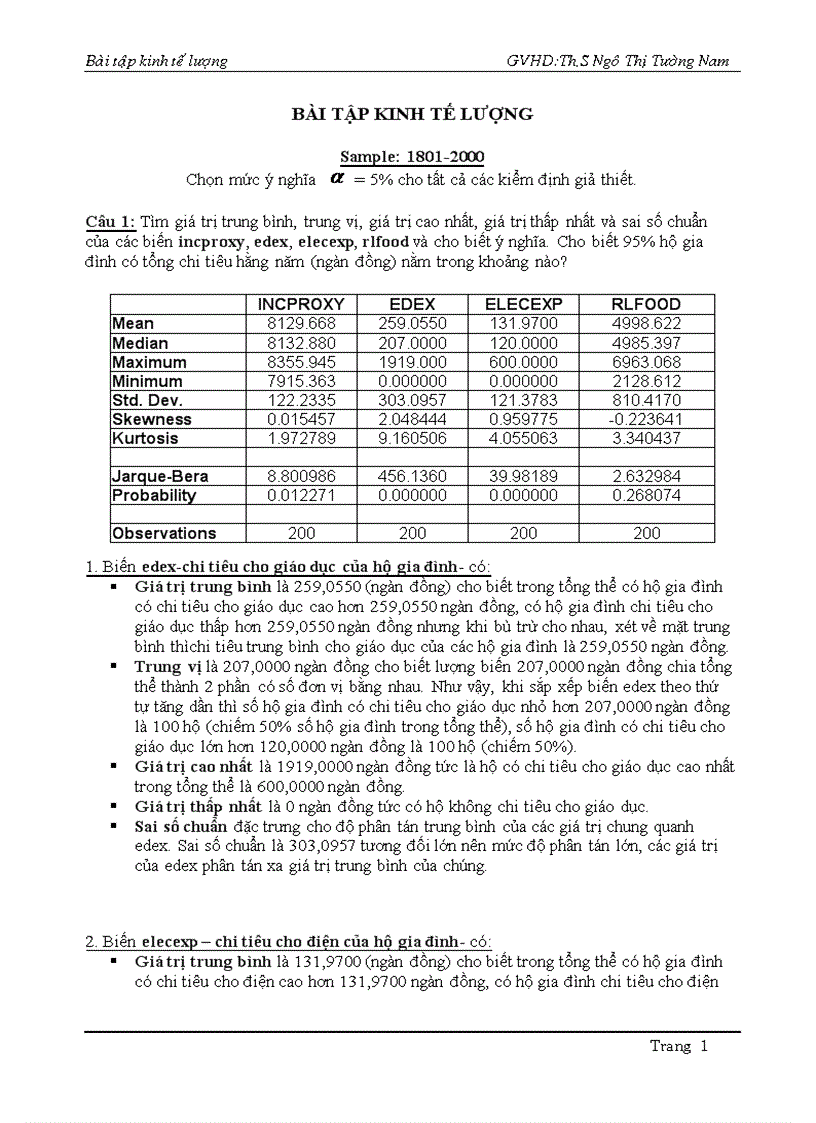 Bài tập kinh tế lượng