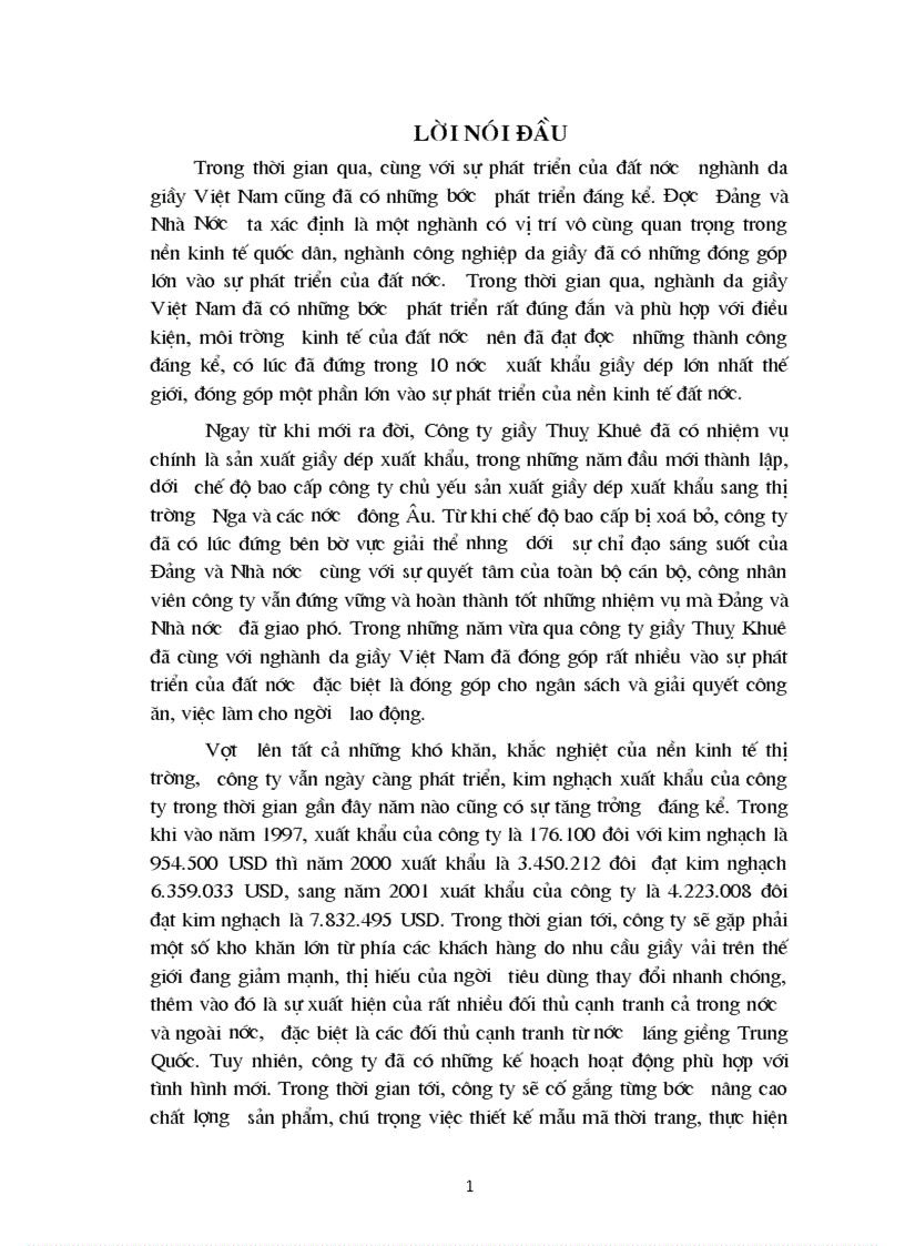 Thực trạng và giải pháp cho hoạt động xuất khẩu giầy dép của công ty giầy Thuỵ Khuê