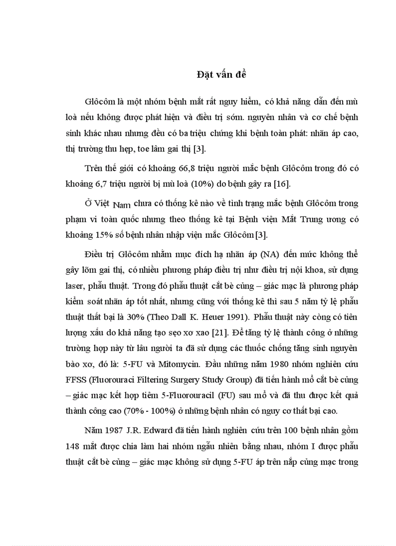 Đánh giá thử nghiệm lâm sàng cắt bè củng giác mạc có sử dụng thuốc chống chuyển hoá 5 Fluorouracil trong điều trị Glôcôm tái phát 1
