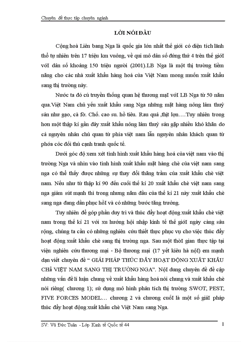 Giải pháp thúc đẩy hoạt động xuất khẩu chè VIỆT NAM sang thị trường NGA