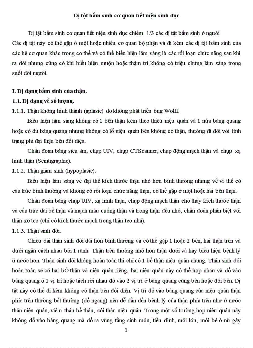 Dị tật bẩm sinh cơ quan tiết niệu sinh dục