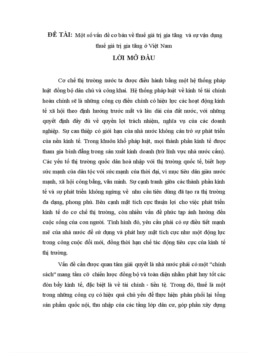 Một số vấn đề cơ bản về thuế giá trị gia tăng và sự vận dụng thuế giá trị gia tăng ở Việt Nam