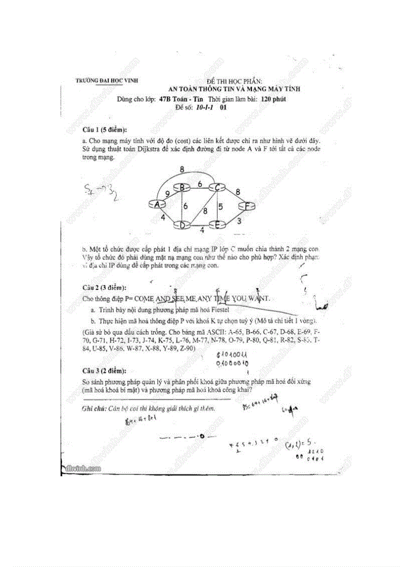 Đề thi học phần an toàn giao thông và mạng máy tính
