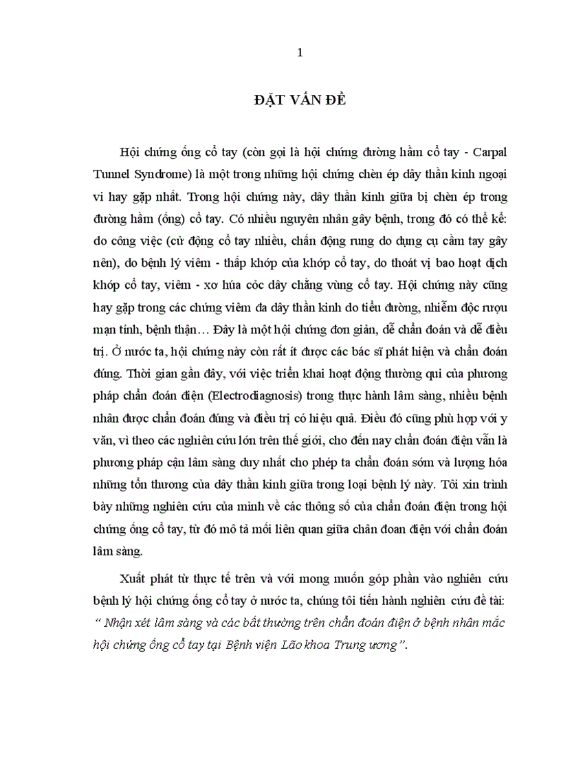 Nhận xét lâm sàng và các bất thường trên chẩn đoán điện ở bệnh nhân mắc hội chứng ống cổ tay tại Bệnh viện Lão khoa Trung ương