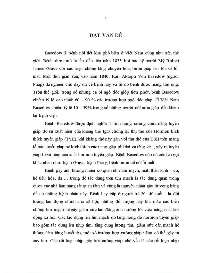 Nghiên cứu các biểu hiện tim mạch và hiệu quả điều trị nôi khoa trong tháng đầu tiên ở bệnh nhân Basedow tại khoa Nội tiết Bệnh viện Bạch Mai 1