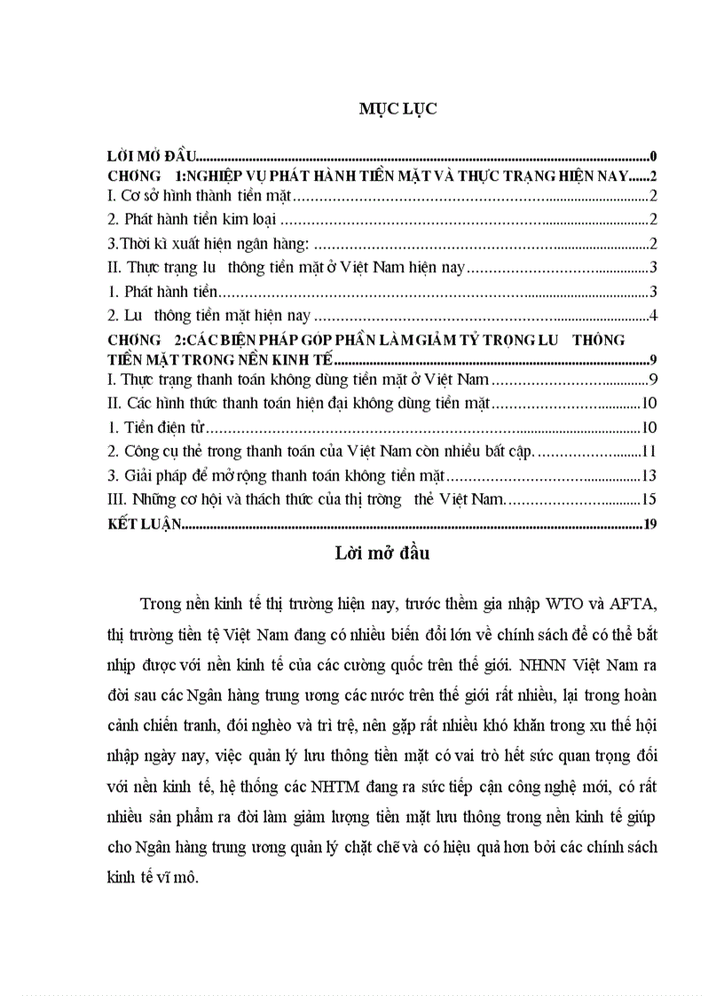 Thực trạng lưu thông tiền mặt ở Việt Nam hiện nay và các biện pháp góp phần giảm tỷ trọng lưu thông tiền mặt trong nền kinh tế