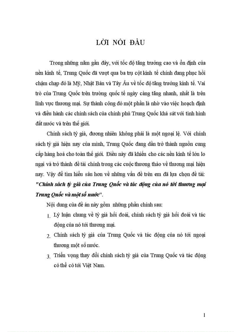 Chính sách tỷ giá của Trung Quốc và tác động của nó tới thương mại Trung Quốc và 1 số nước