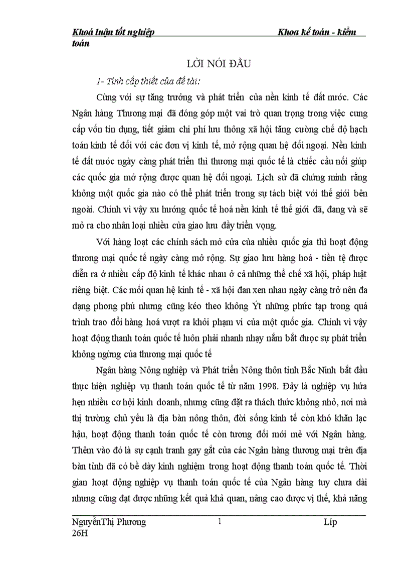 Thực trạng hoạt động thanh toán quốc tế tại Ngân hàng Nông nghiệp và Phát triển Nông thôn tỉnh Bắc Ninh