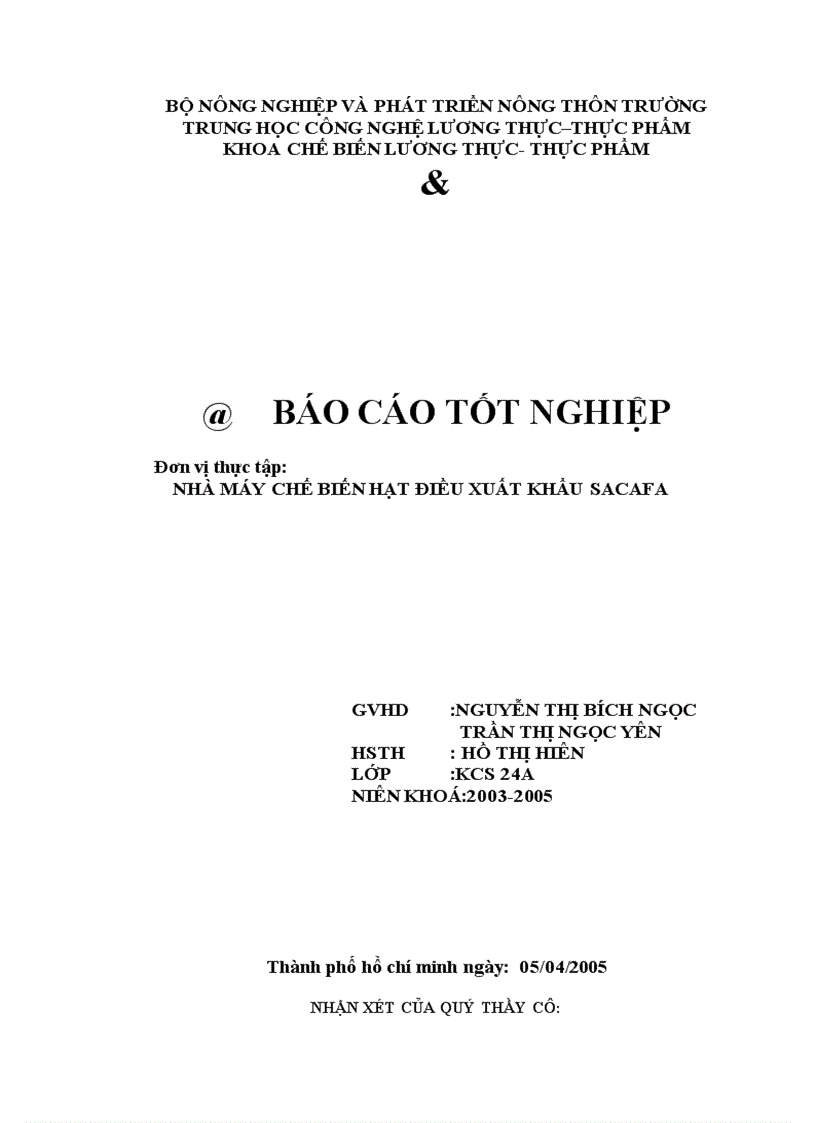 QUY TRNH CHẾ BIẾN Hạt điều tại CÔNG TY VINALIMEXJ CO TPHCM
