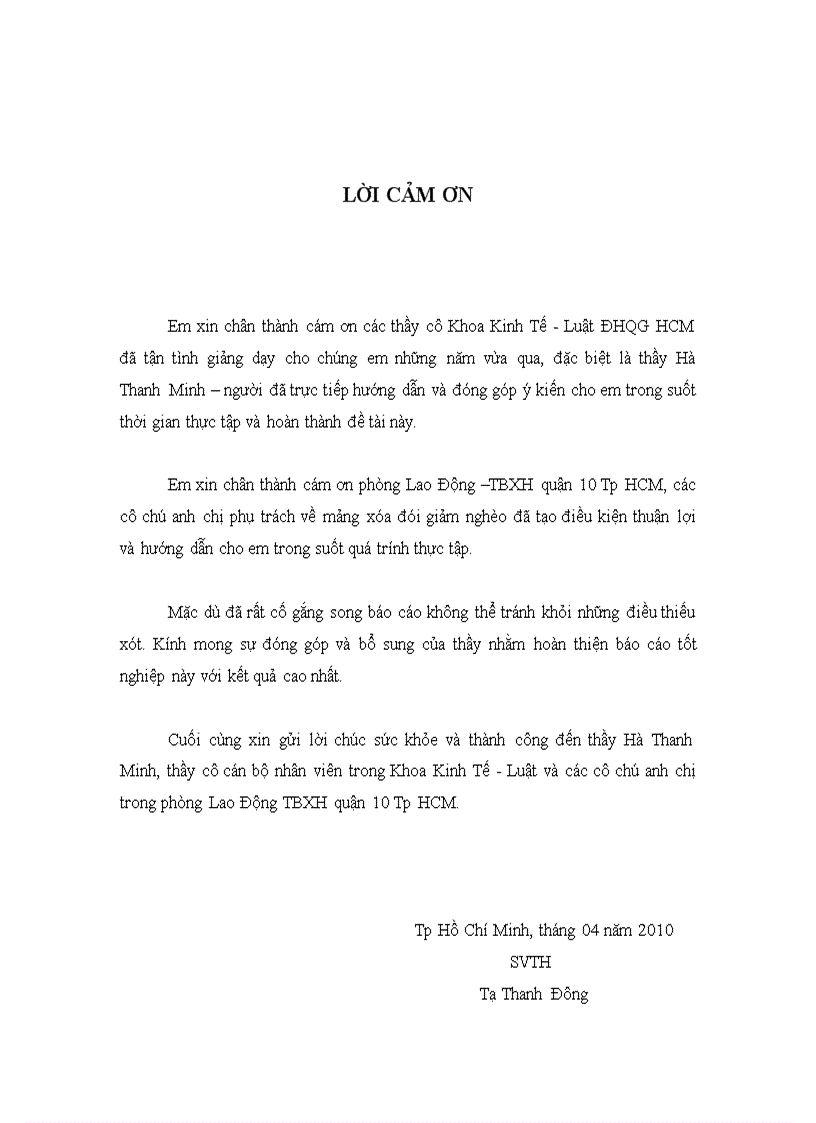 Thực trạng công tác xóa đói giảm nghèo trên địa bàn quận 10 tp hcm năm 2009