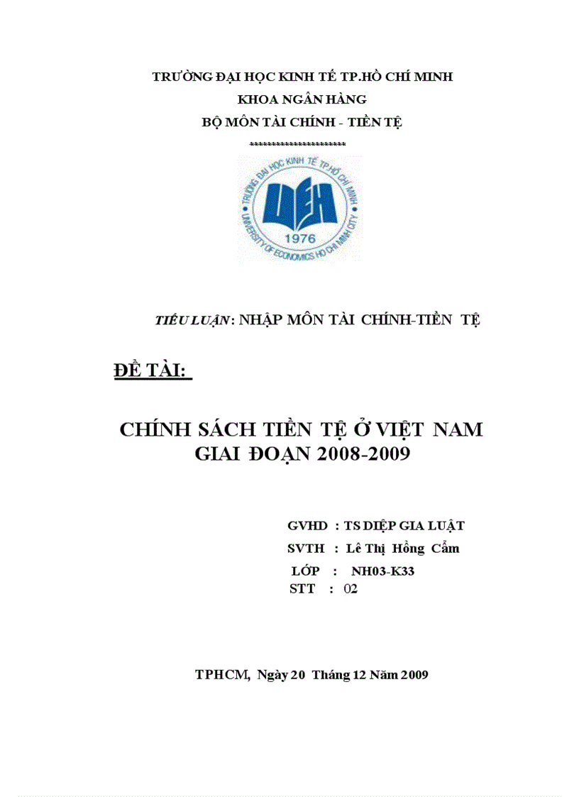 Chính sách tiền tệ ở Việt Nam giai đoạn 2008 2009