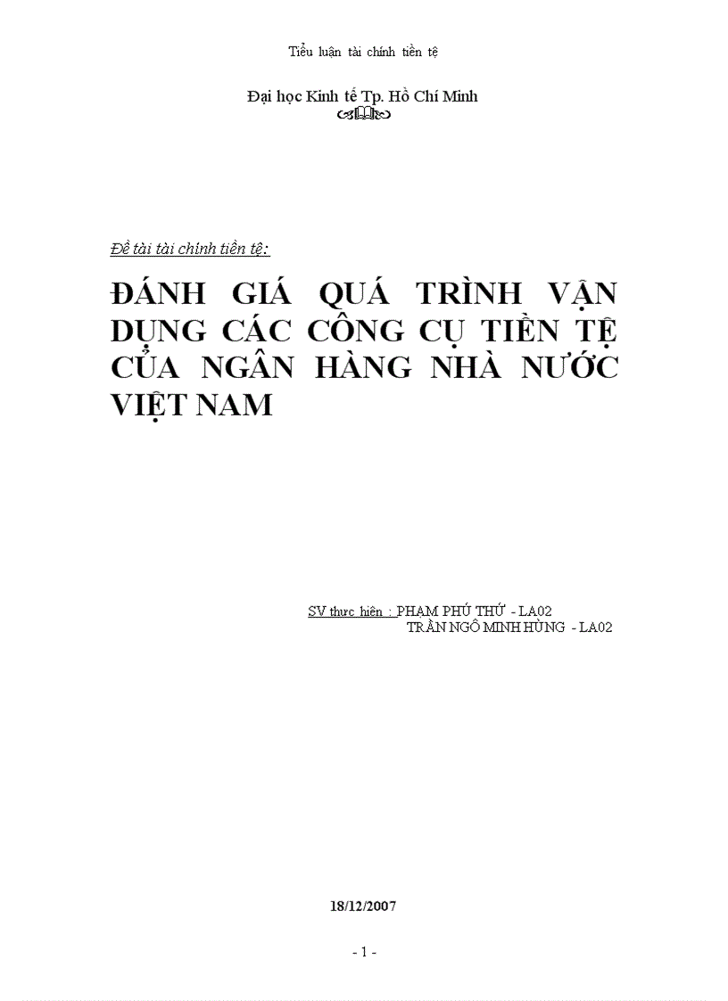 Đánh giá quá trình vận dụng các công cụ tiền tệ của ngân hàng nhà nước Việt Nam