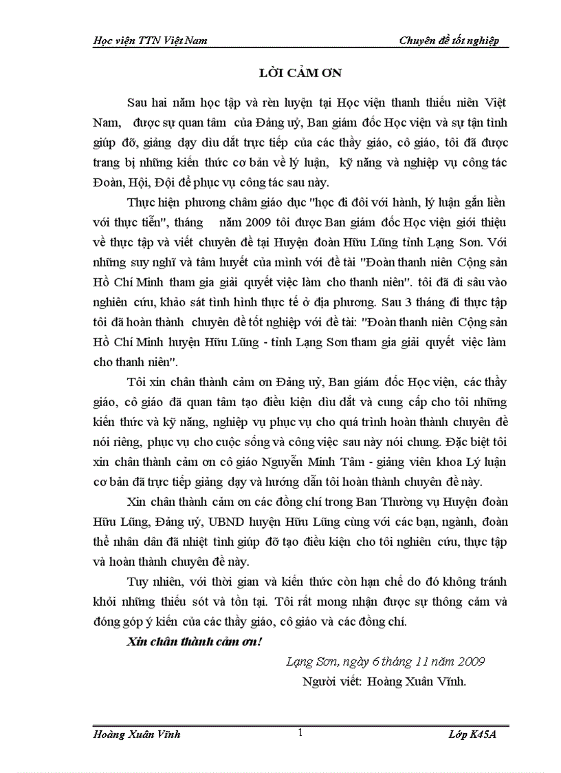 Thực trạng đoàn thanh niên huyện hữu lũng tỉnh lạng sơn tham gia giải quyết việc làm cho thanh niên