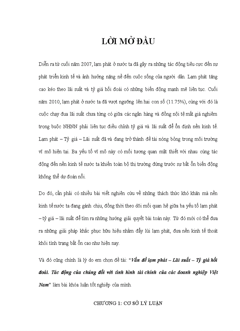 Vấn đề lạm phát Lãi suất Tỷ giá hối đoái Tác động của chúng đối với tình hình tài chính của các doanh nghiệp Việt Nam