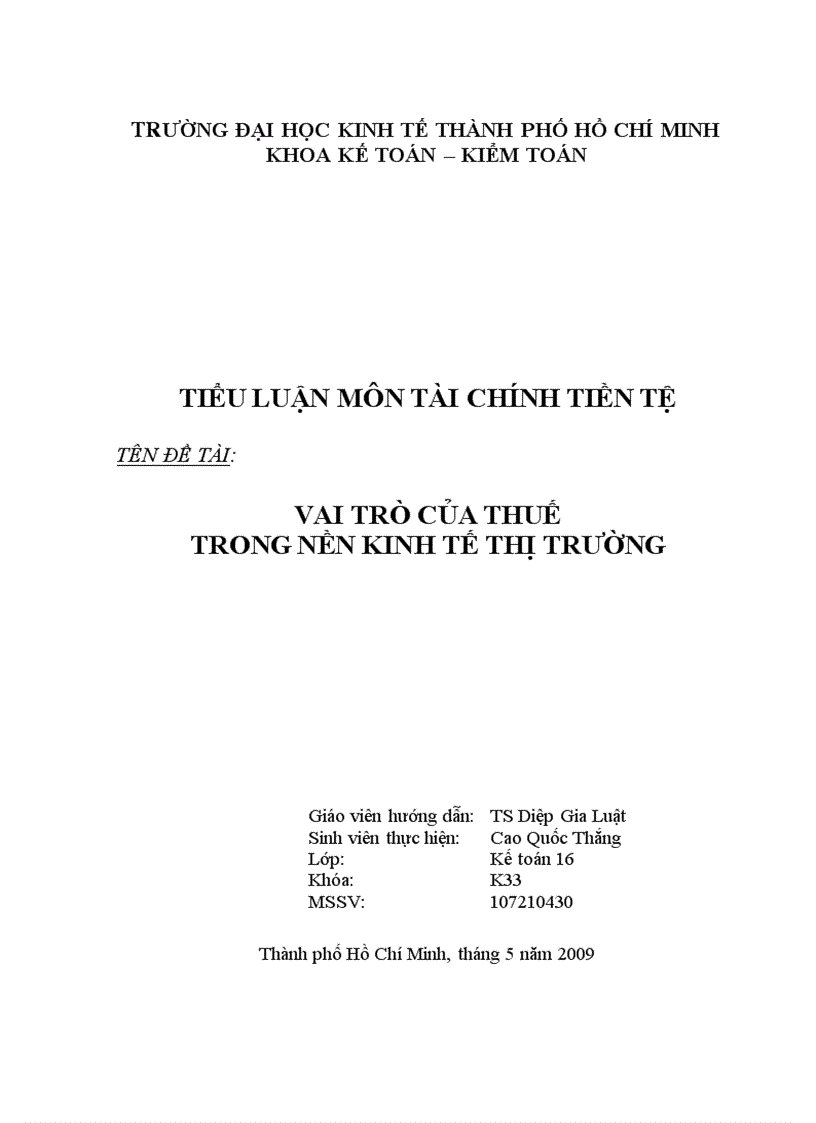 Vai trò của thuế trong nền kinh tế thị trường