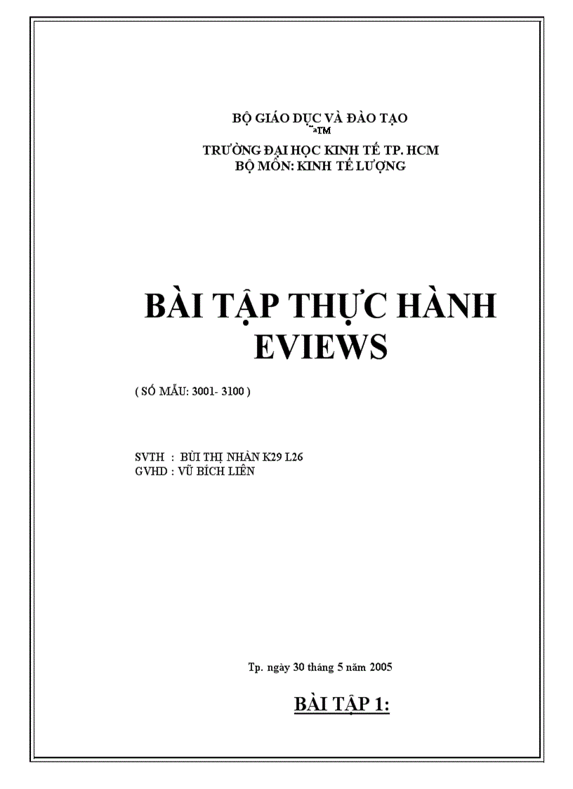 Bài tập thực hành eviews