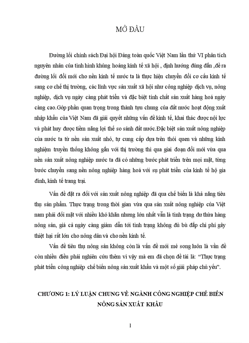 Thực trạng phát triển công nghiệp chế biến nông sản xuất khẩu và một số giải pháp chủ yếu 1