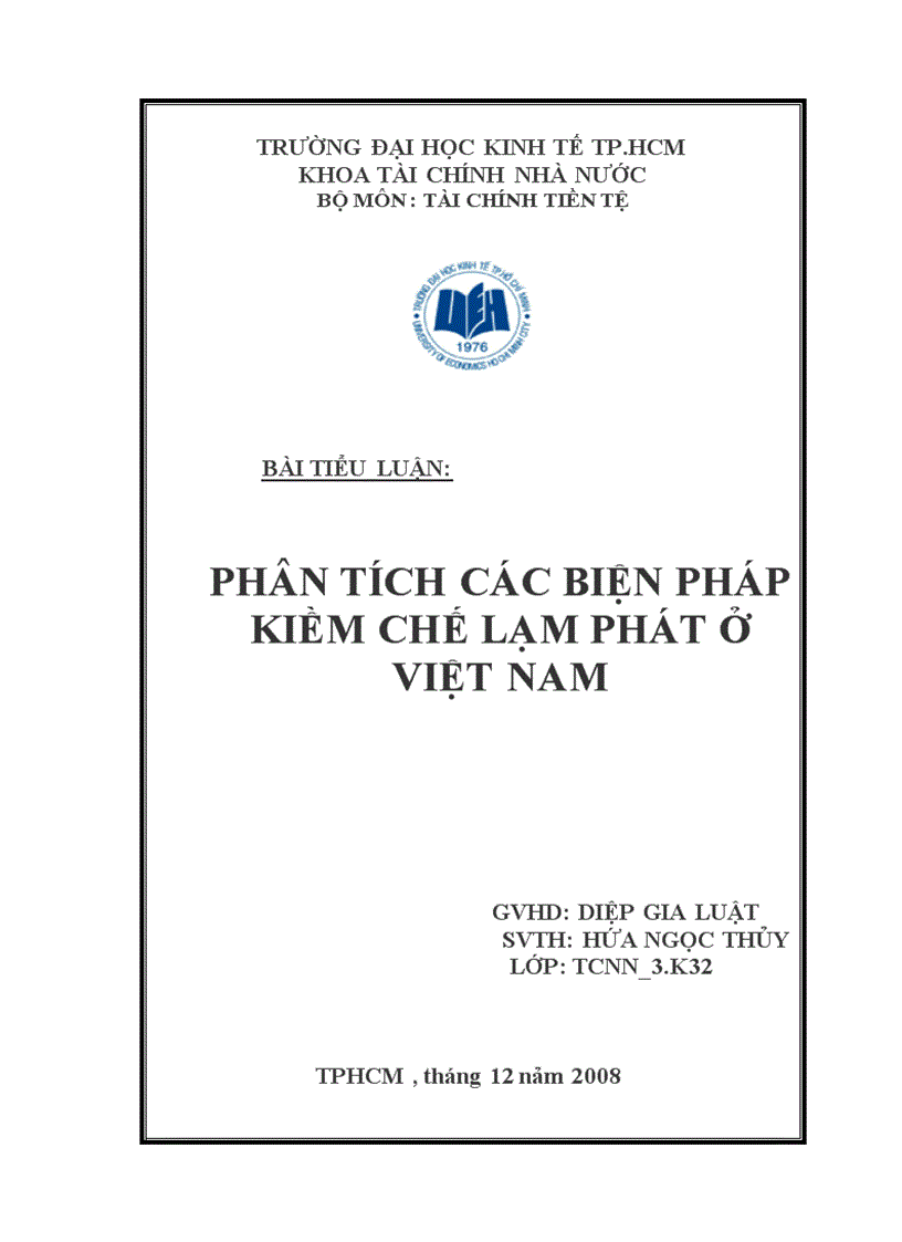 Phân tích các biện pháp kiềm chế lạm phát ở việt nam