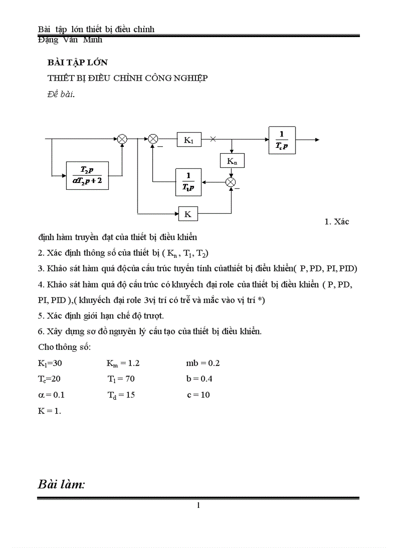 Bài tập lớn thiết bị điều chỉnh