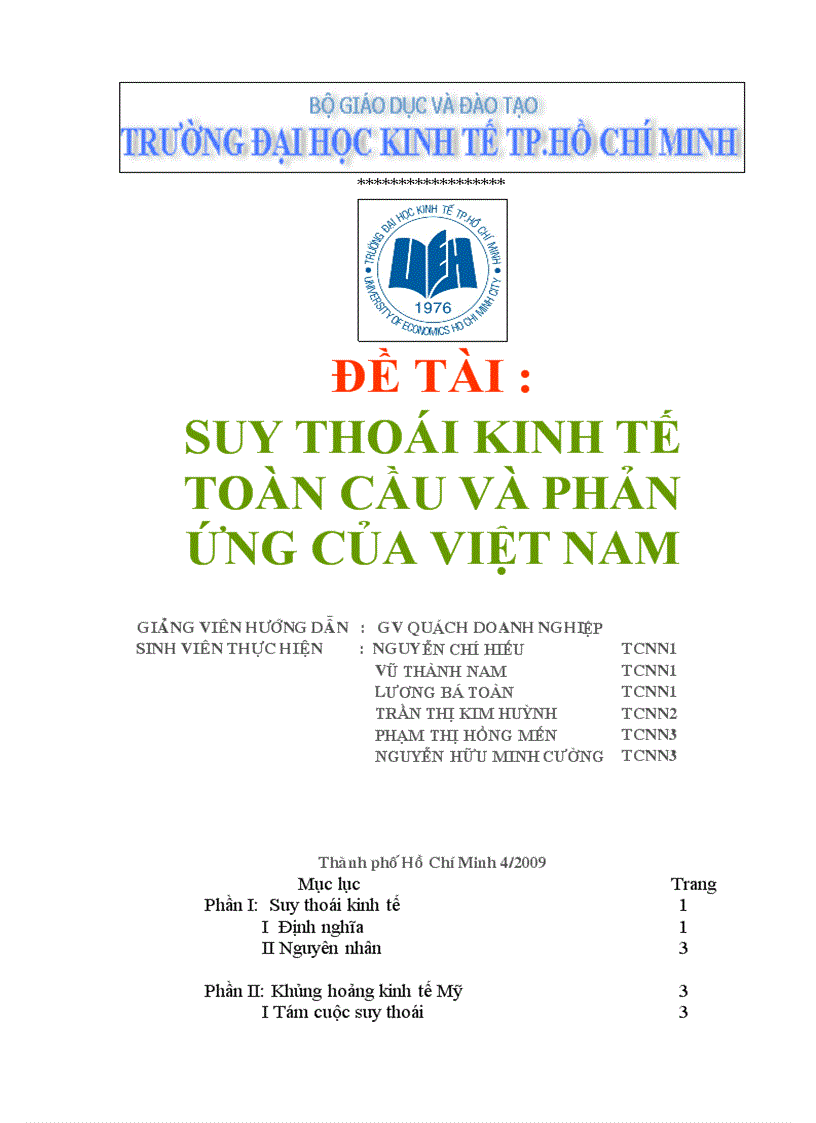 Suy thoái kinh tế toàn cầu và phản ứng của việt nam