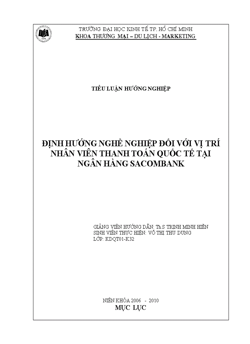 Định hướng nghề nghiệp đối với vị trí nhân viên thanh toán quốc tế tại ngân hàng sacombank