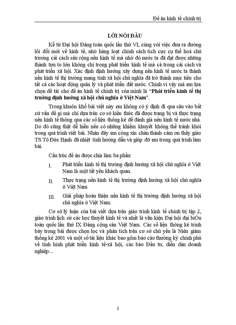 Đề án kinh tế chính trị