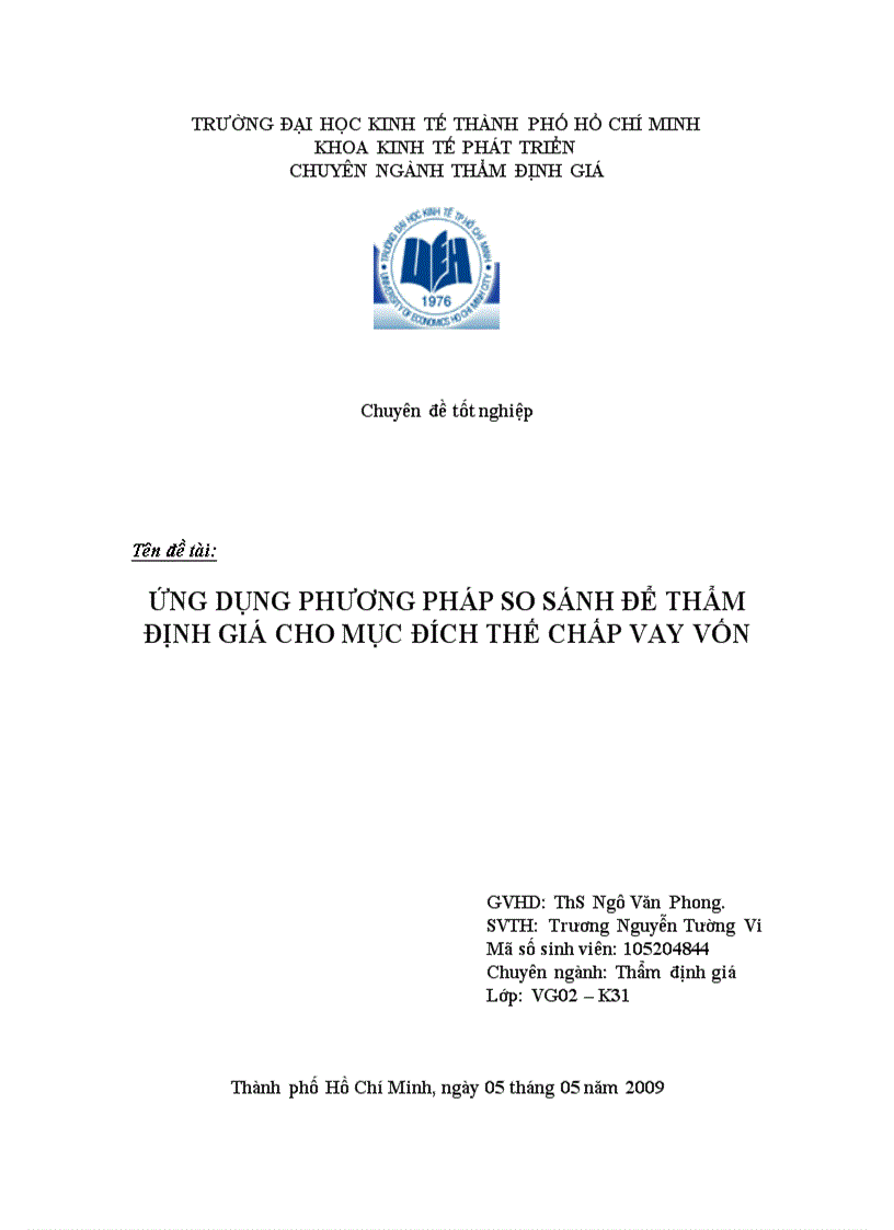Ứng dụng phương pháp so sánh để thẩm định giá cho mục đích thế chấp vay vốn