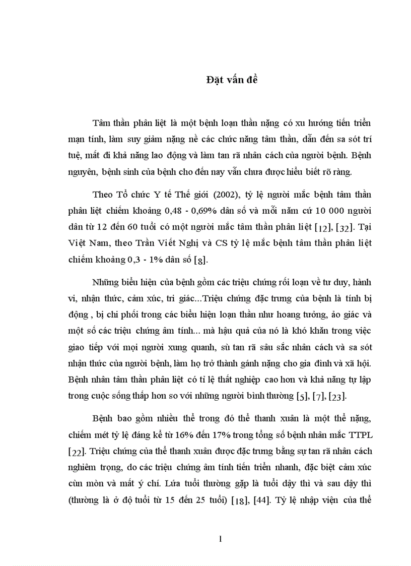Nghiên cứu đặc điểm lâm sàng của bệnh tâm thần phân liệt thể Thanh Xuân 1