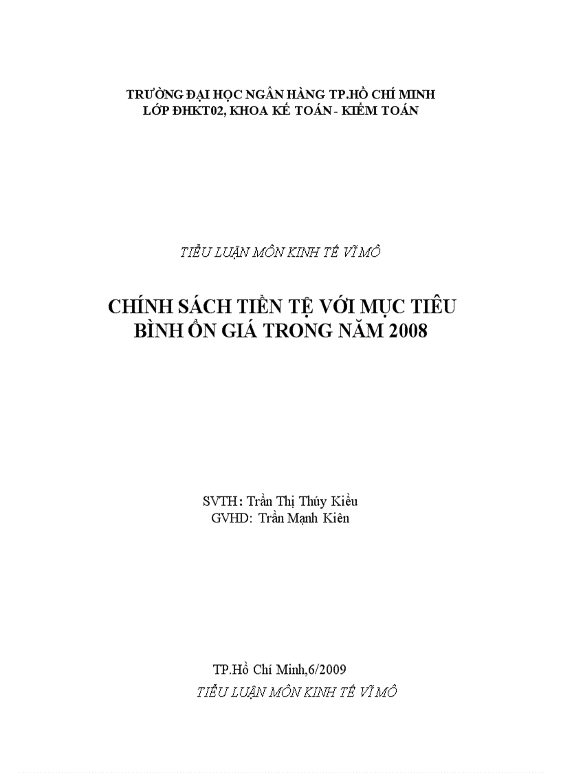 Chính sách tiền tệ với mục tiêu bình ổn giá trong năm 2008