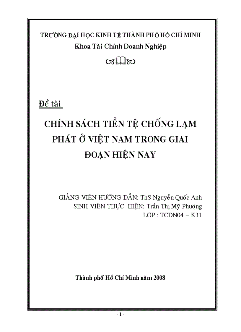 Chính sách tiền tệ chống lạm phát VN trong giai đoạn hiện nay