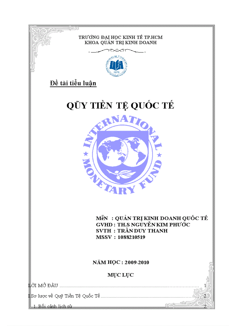 Họat động của Qũy Tiền Tệ Quốc Tế