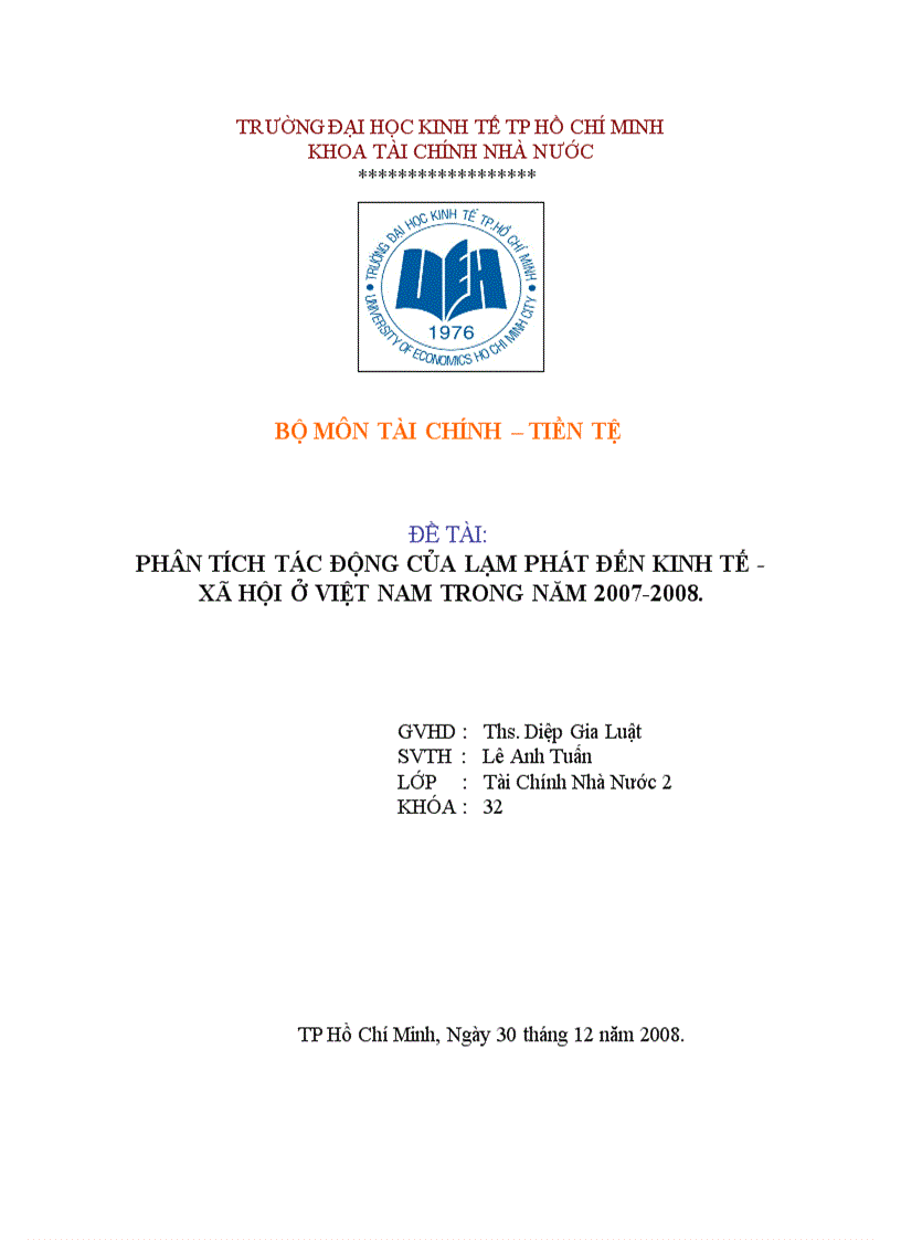 Phân tích tác động của lạm phát đến kinh tế xã hội ở việt nam trong năm 2007 2008