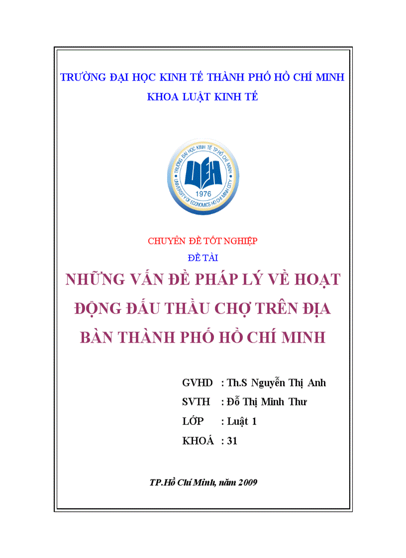 Những vấn đề pháp lý về hoạt động đấu thầu chợ trên địa bàn thành phố hồ chí minh